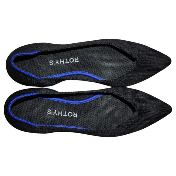 Rothy’s The Point Black Knit Flats Women’s Size 7.5 Blue Trim Sustainable - Picture 8 of 10